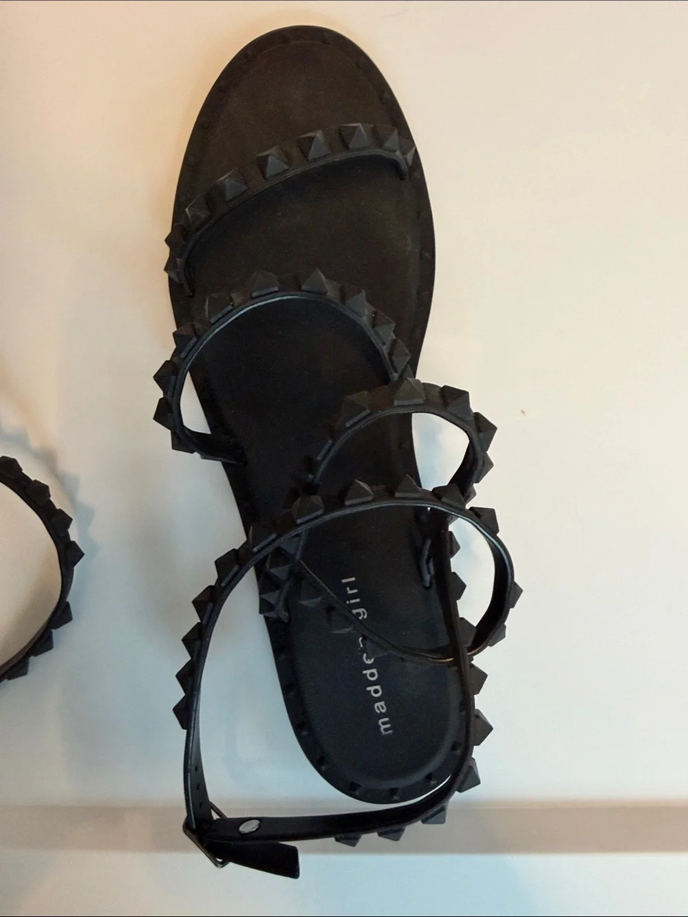 Madden Girl Black Pyramid-Stud Ankle Strap Sandals